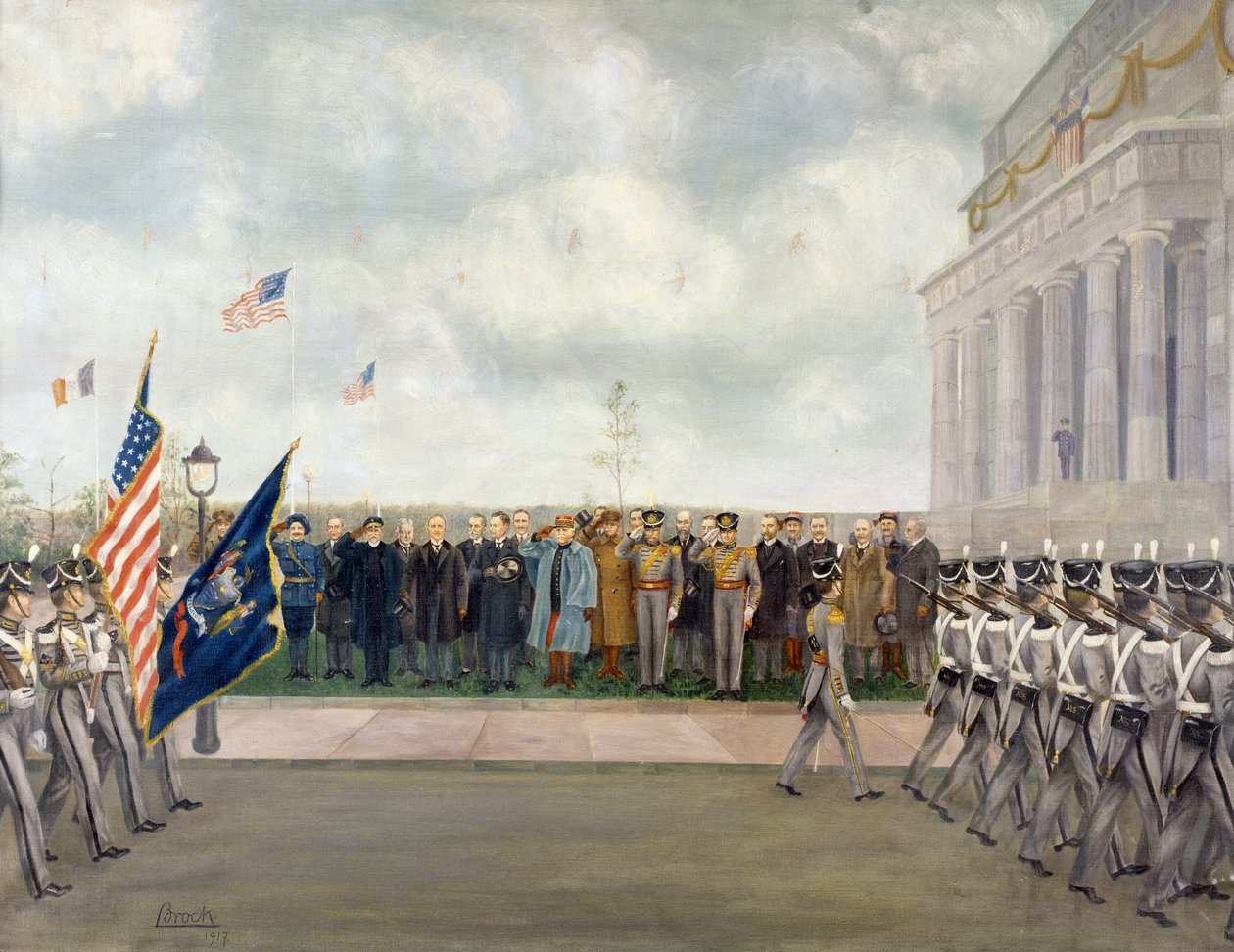 Marschall Joffre auf Mission in Washington, inspiziert Studenten von West Point, Frühling 1917 von Charles Edmund Brock
