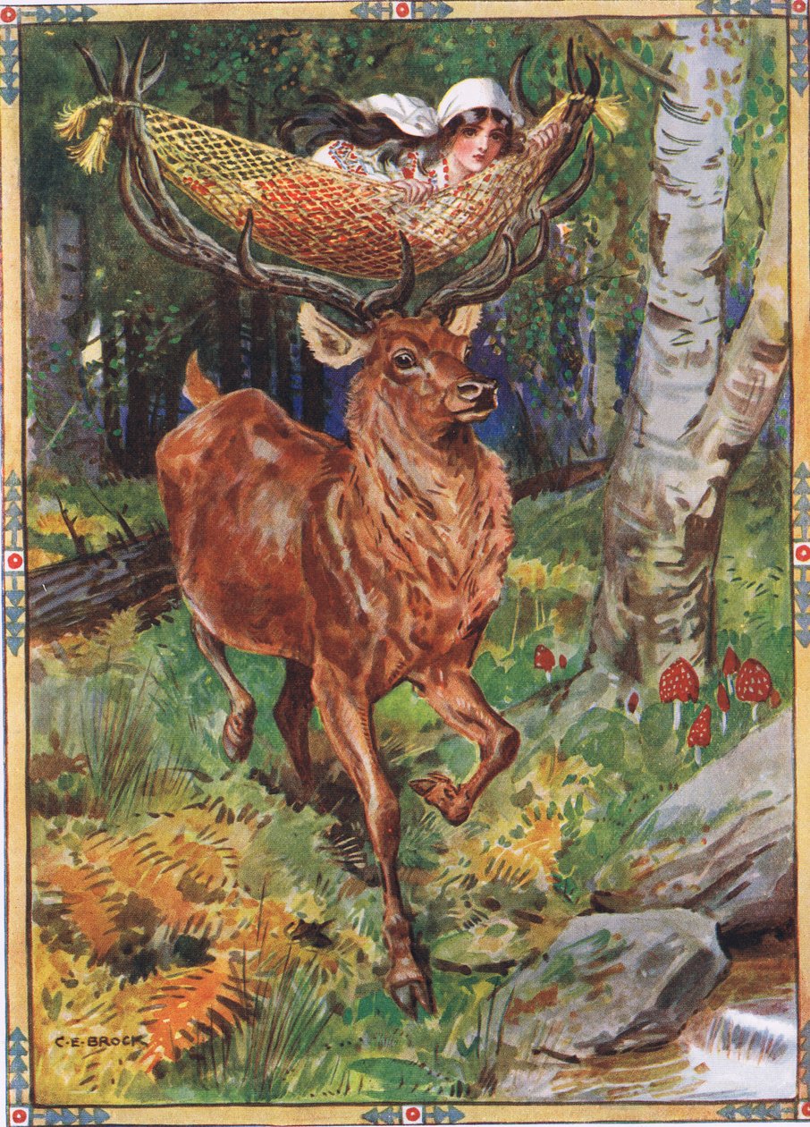 Der Hirsch mit der Seidenhängematte aus Kindererzählungen aus rumänischen Legenden von Moses Gaster von Charles Edmund Brock