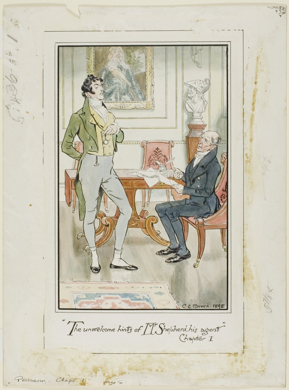 "Die unerwünschten Hinweise von Mr. Shepherd, seinem Agenten," Frontispiz für Jane Austens Überredung von Charles Edmund Brock