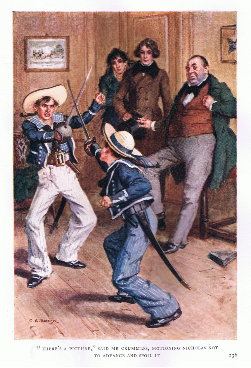 Da ist ein Bild, sagte Mr. Crummles und deutete Nicholas an, nicht weiterzugehen und es zu verderben von Charles Edmund Brock