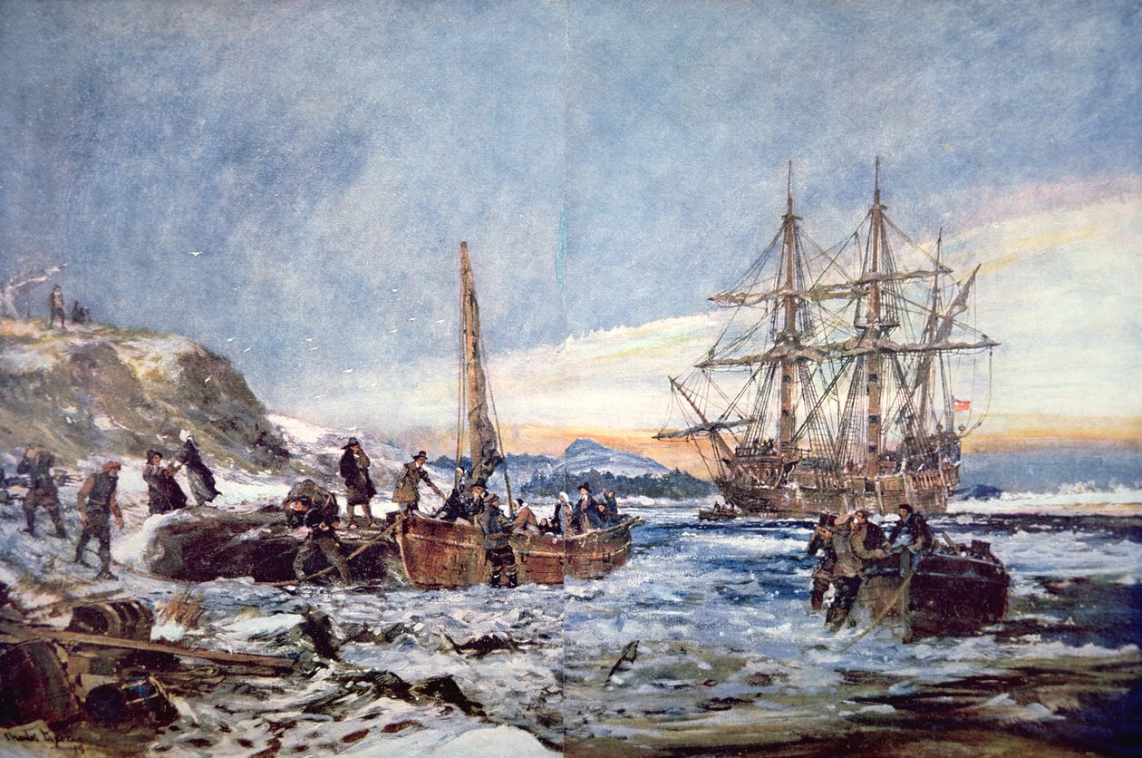 Landung der Pilgerväter in Plymouth, Neuengland im Jahr 1620 von Charles Edward Dixon