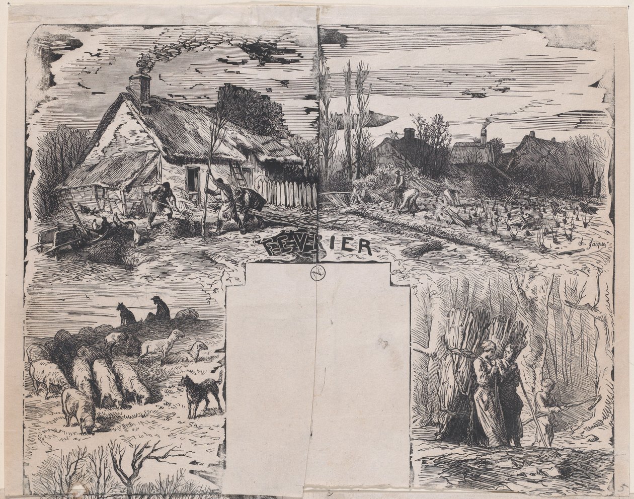 Februar aus Album rustikaler Motive, 1859 von Charles Emile Jacque