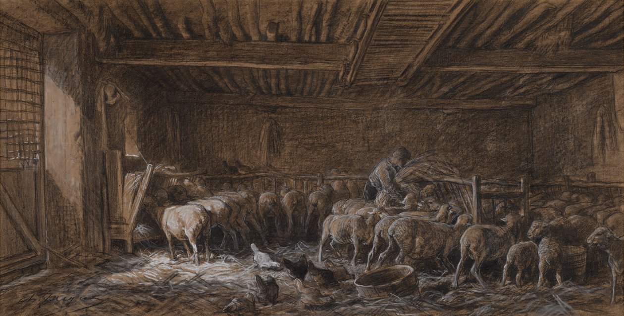 Innenraum einer Scheune (La Bergerie) von Charles Emile Jacque