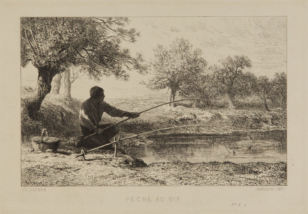 Peche au Vif/Fischen von Charles Emile Jacque