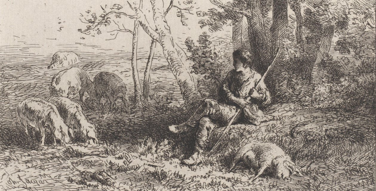 Kleine Schweineherde von Charles Emile Jacque