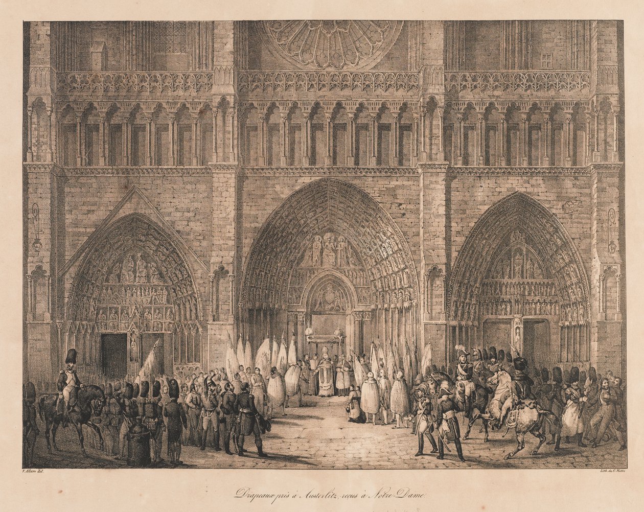 Fahnen, die bei Austerlitz erobert wurden, in Notre Dame empfangen, frühes 19. Jahrhundert von Charles Etienne Pierre Motte