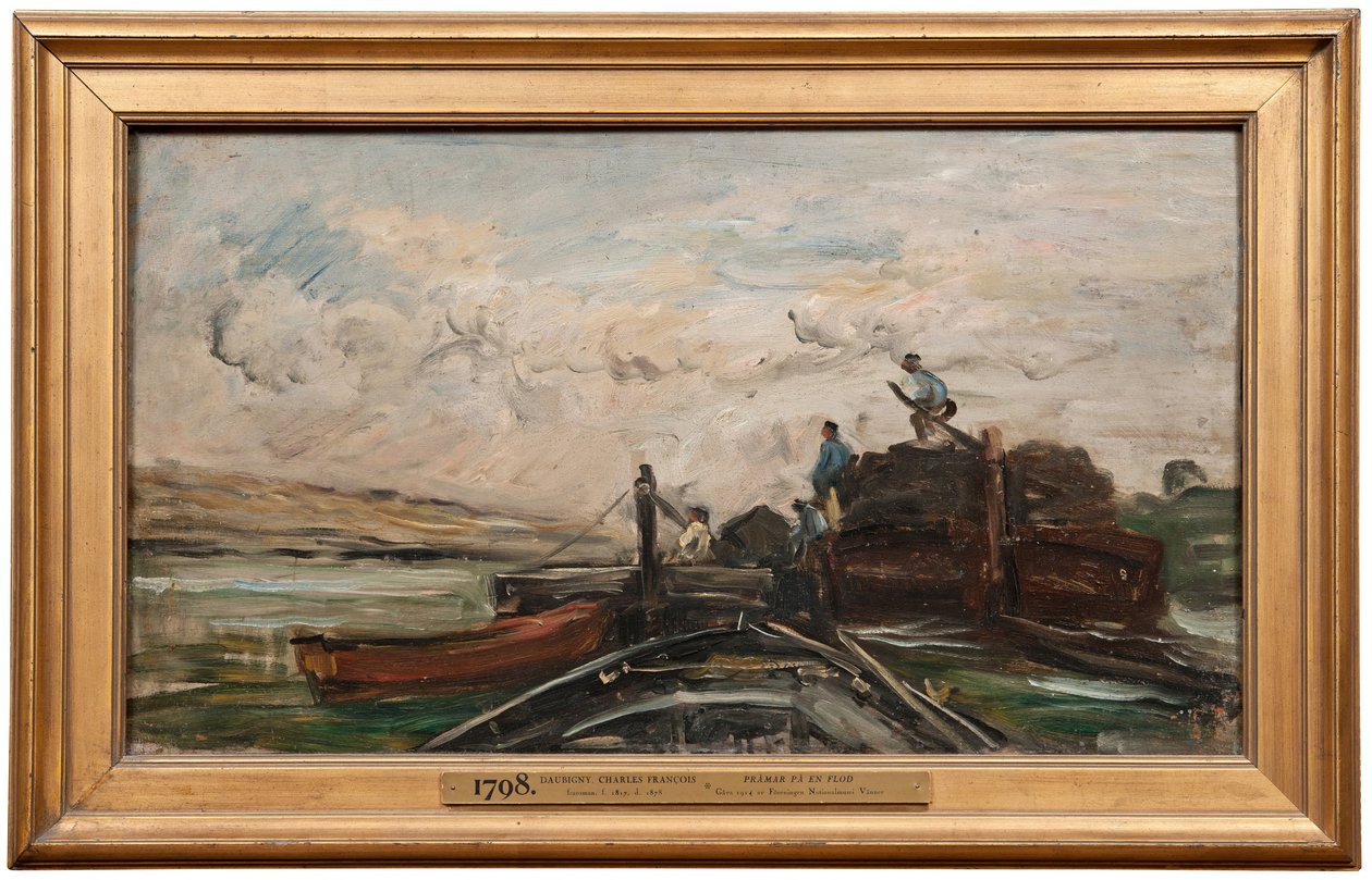 Lastkähne auf einem Fluss von Charles Francois Daubigny