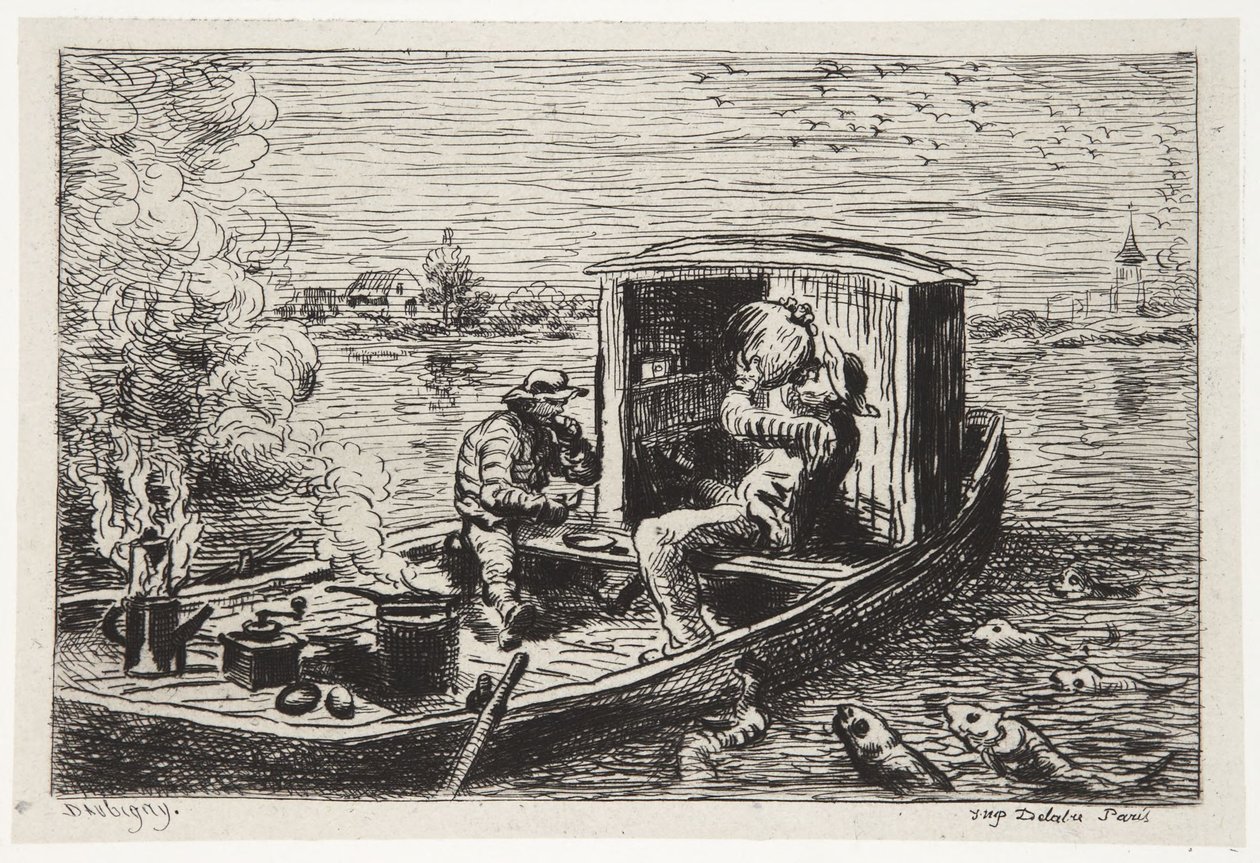 Eine Mahlzeit verschlingen von Charles Francois Daubigny
