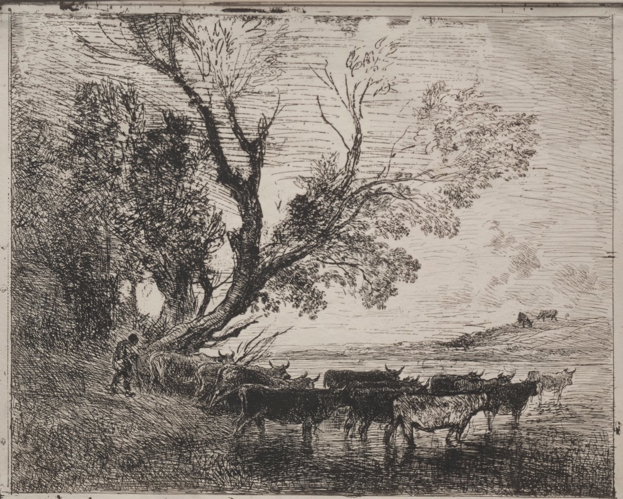 Die Furt, Originaldruck 1862, gedruckt 1921 von Charles Francois Daubigny