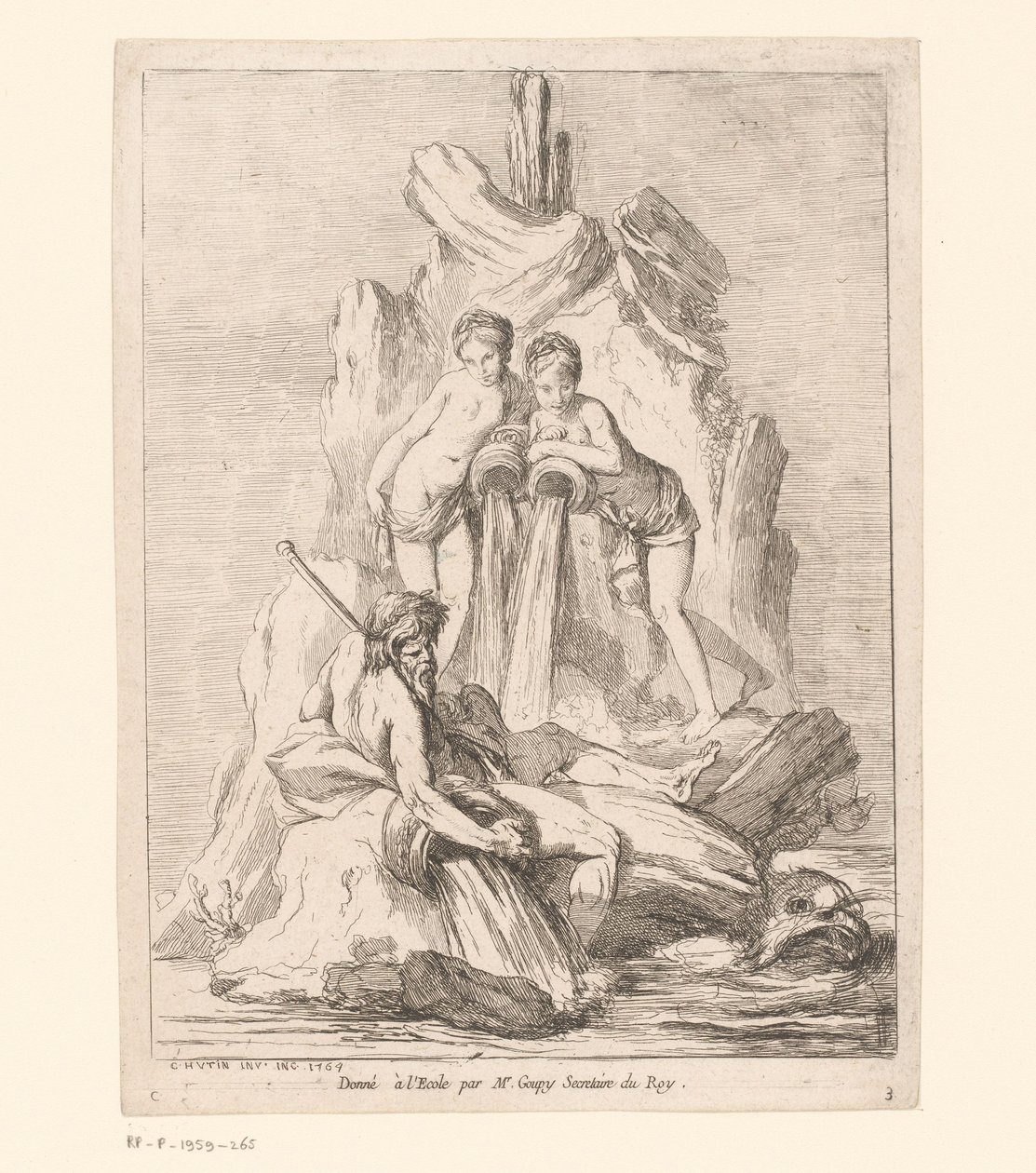 Brunnen mit zwei Nymphen und einem Flussgott von Charles Francois Hutin