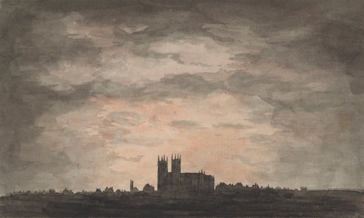 Eine große Kirche (Westminster Abbey) bei Sonnenuntergang von Charles Gore