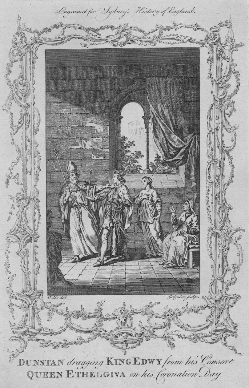 Dunstan zieht König Edwy von seiner Gemahlin Königin Ethelgiva an seinem Krönungstag, 1773 von Charles Grignion