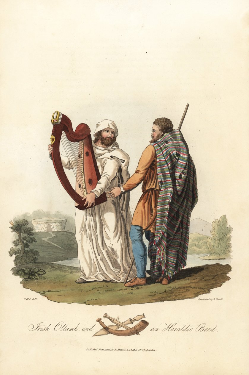 Irischer Ollamh und ein heraldischer Barde, vor der Römerzeit, 1821 von Charles Hamilton (after) Smith