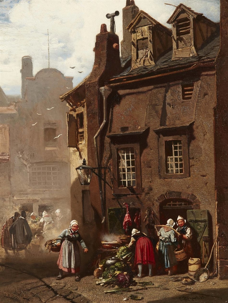 Markttreiben in einer mittelalterlichen Stadt von Charles Hoguet