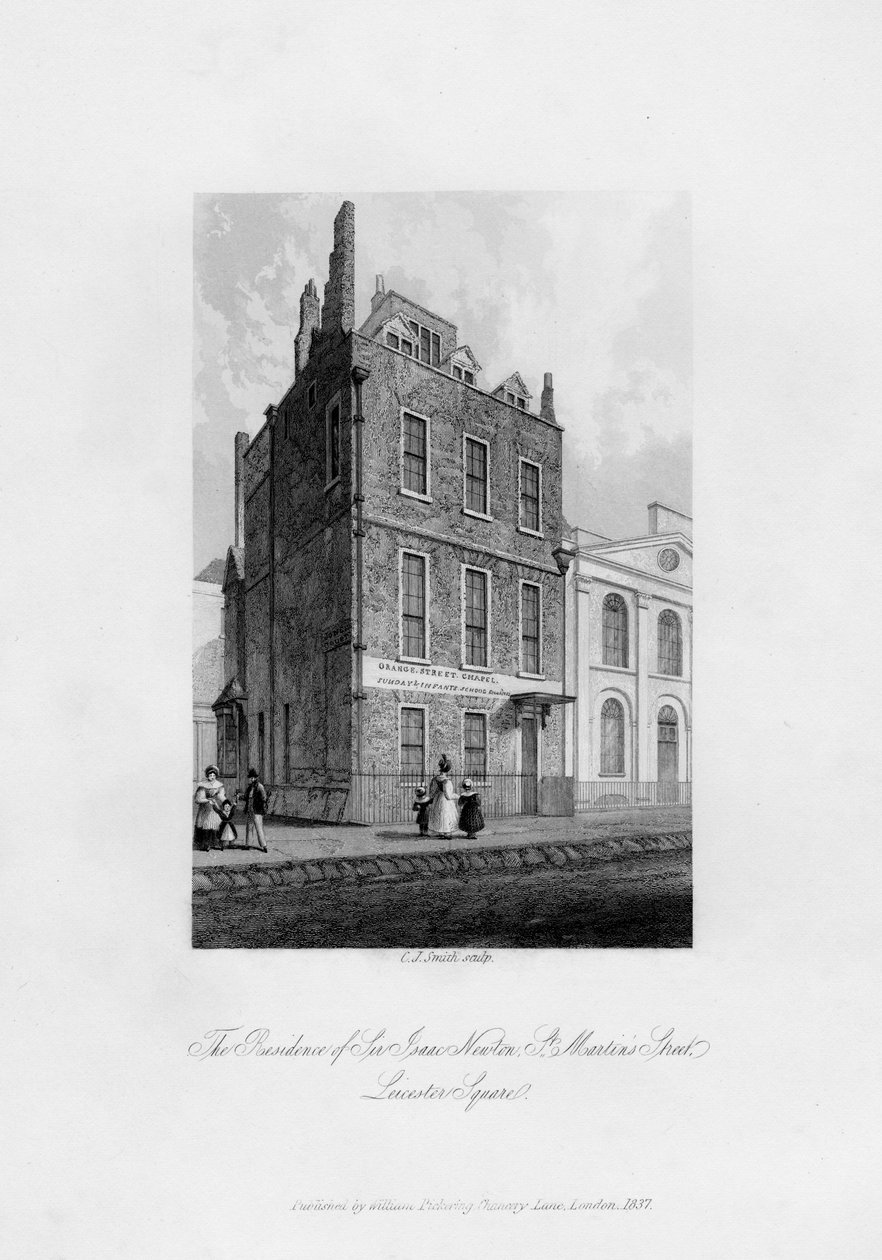 Die Residenz von Sir Isaac Newton, St. Martins Street, Leicester Square, 1840 von Charles J. Smith