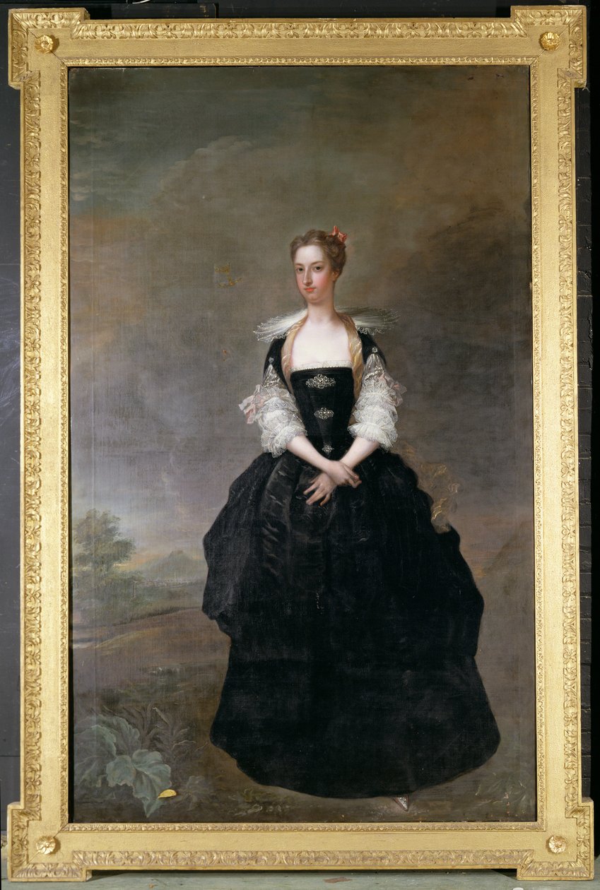 Porträt einer Dame, Mitglied der Familie Dundas, in einem schwarzen Samtkleid mit Spitzärmeln von Charles Jervas