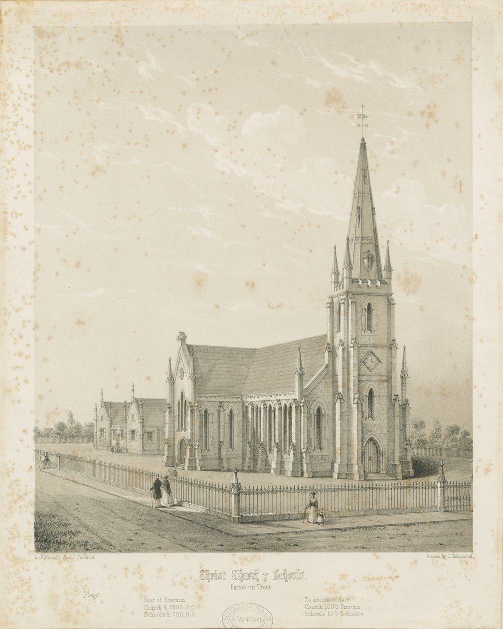Burton-upon-Trent - Christuskirche und Schulen von Charles Joseph Hullmandel