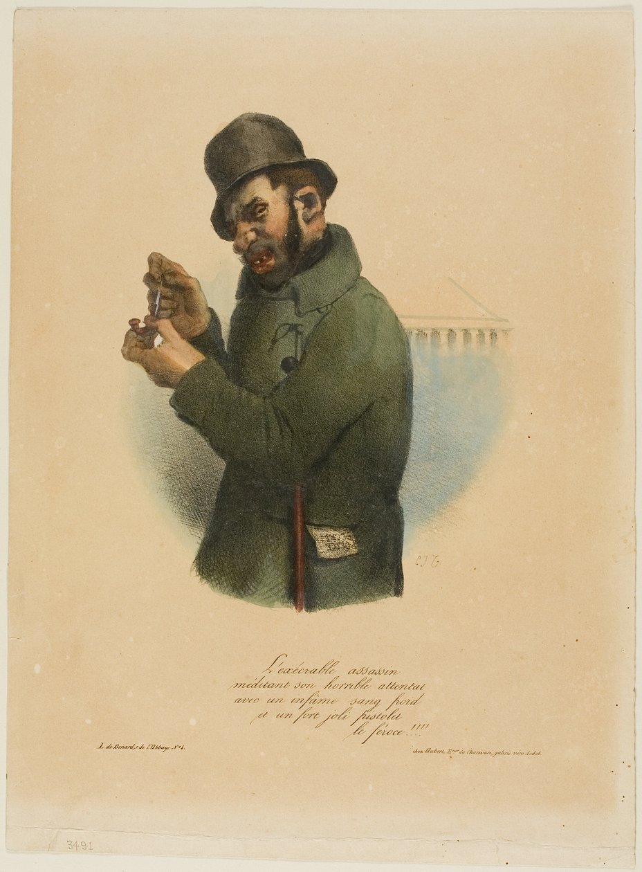 Der abscheuliche Attentäter betrachtet seinen schrecklichen Angriff... von Charles Joseph Traviès