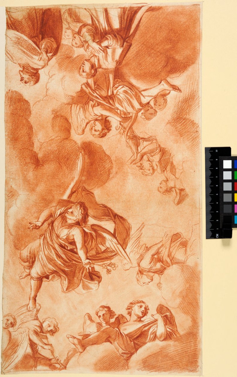 Deckengestaltung mit Engeln und Anbetern. Für die Chapelle du Séminaire in Saint-Sulpice, Paris von Charles Le Brun
