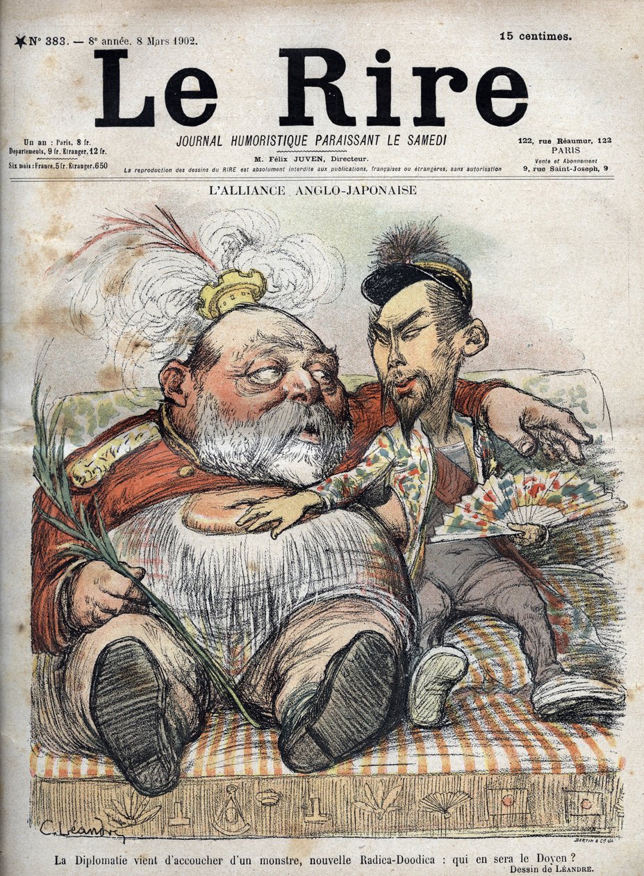 Anglo-Japanische Allianz (1902) Karikatur von Charles LEANDRE für The Laughter von Charles Leandre