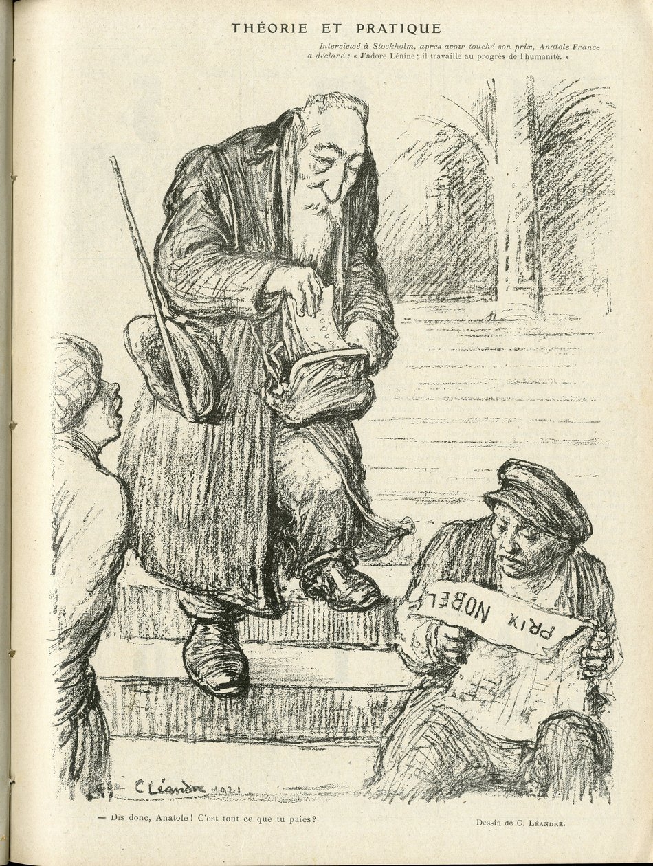 Illustration von Charles Leandre (1862-1934) in Le Rire, 31/12/21 - Theorie und Praxis - Nobelpreis - Lenin, Frankreich Anatole von Charles Leandre