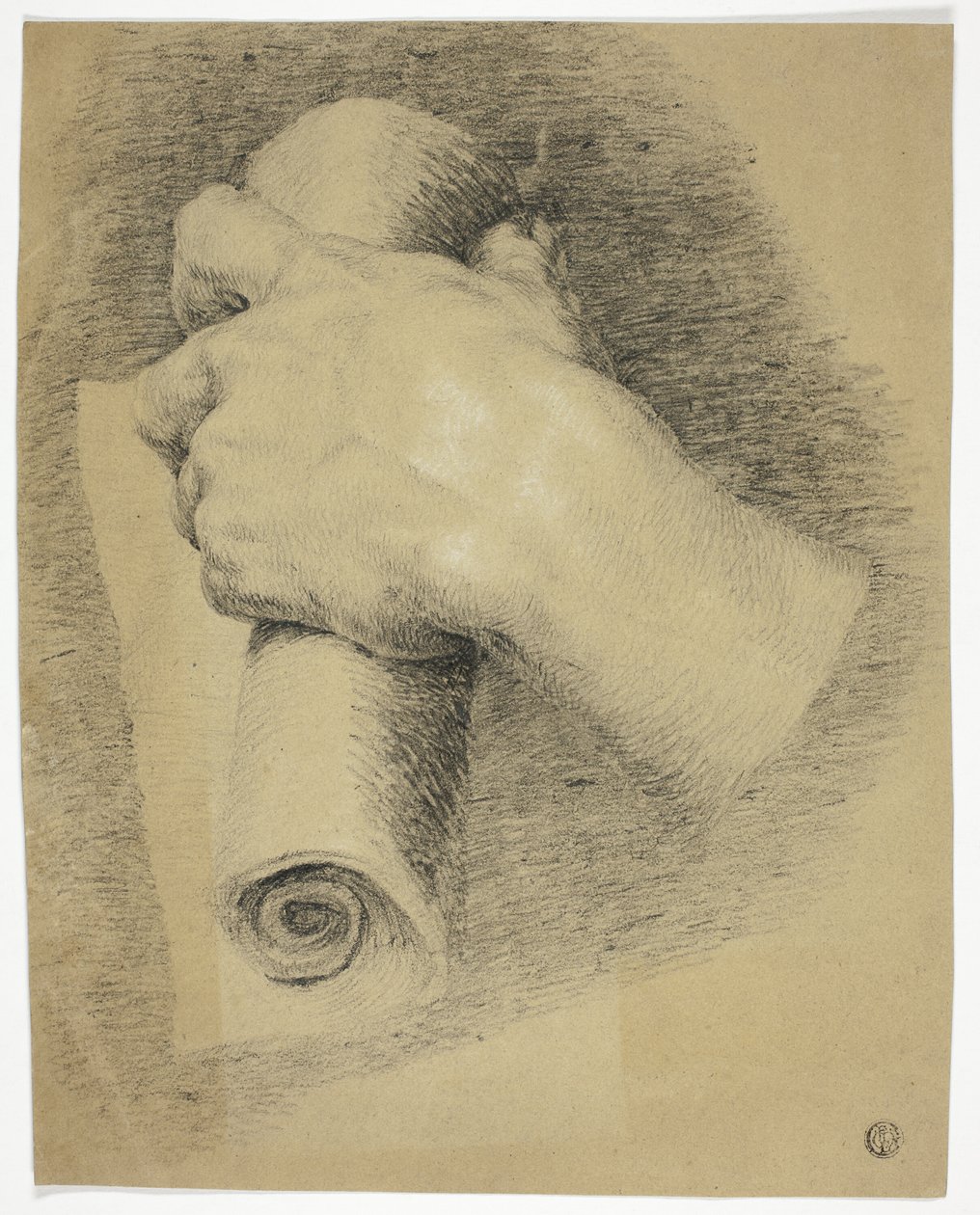 Hand, die eine Papierrolle hält von Charles Lucy