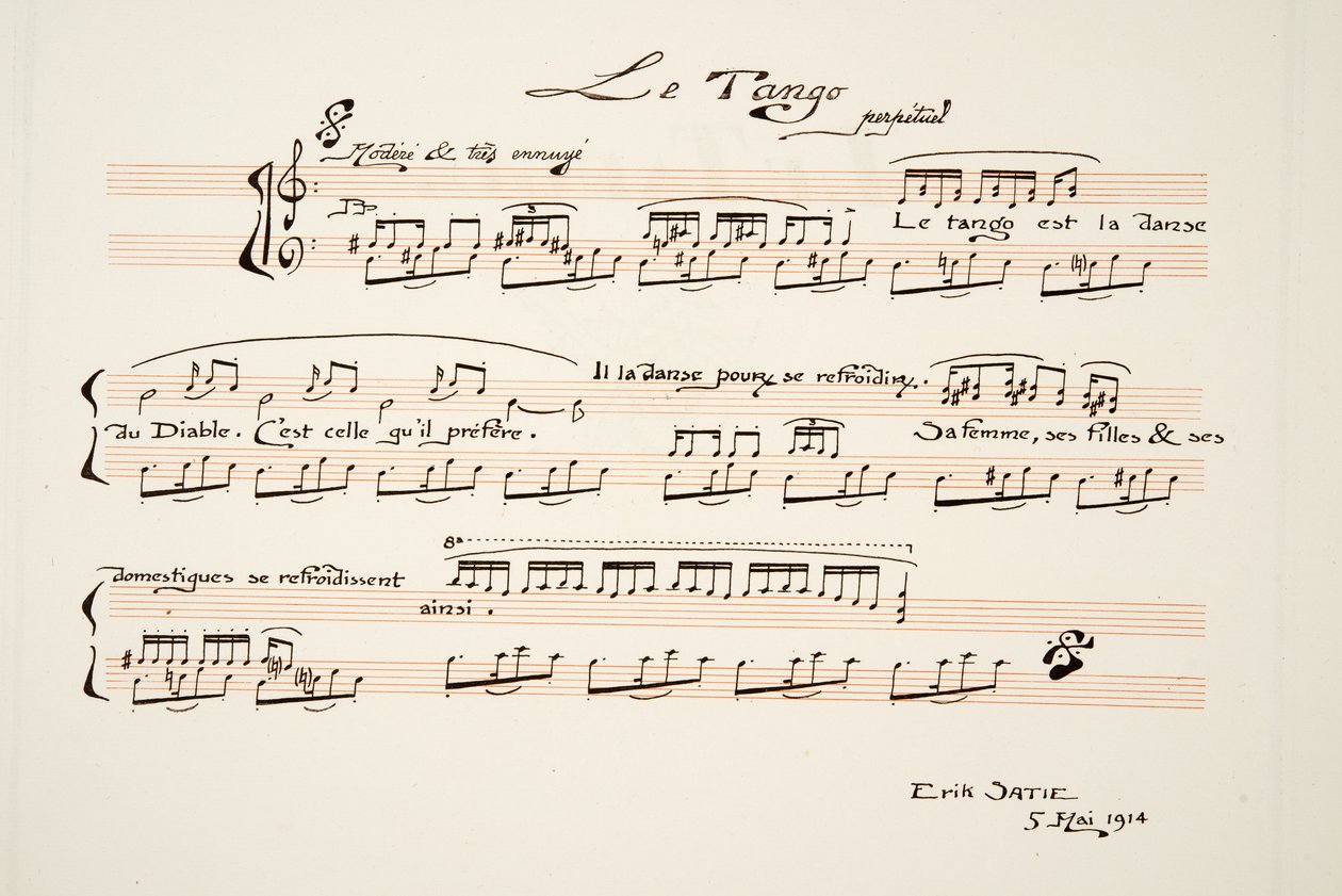 Musikalische Partitur für Le Tango, aus Sports & Divertissements, veröffentlicht 1914 von Charles Martin