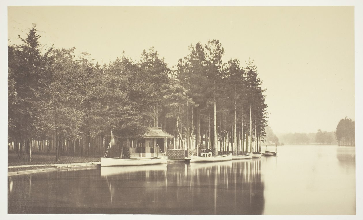 Ohne Titel, ca. 1850. [Boot auf einem See im Bois de Boulogne, einem Park in Paris] von Charles Marville