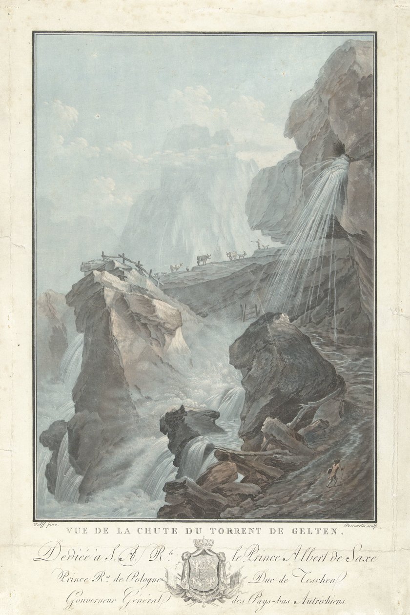 Ansicht des Wasserfalls von Gelten von Charles Melchior Descourtis