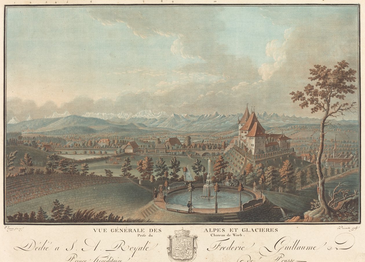 Gesamtansicht der Alpen und Gletscher von Charles Melchior Descourtis