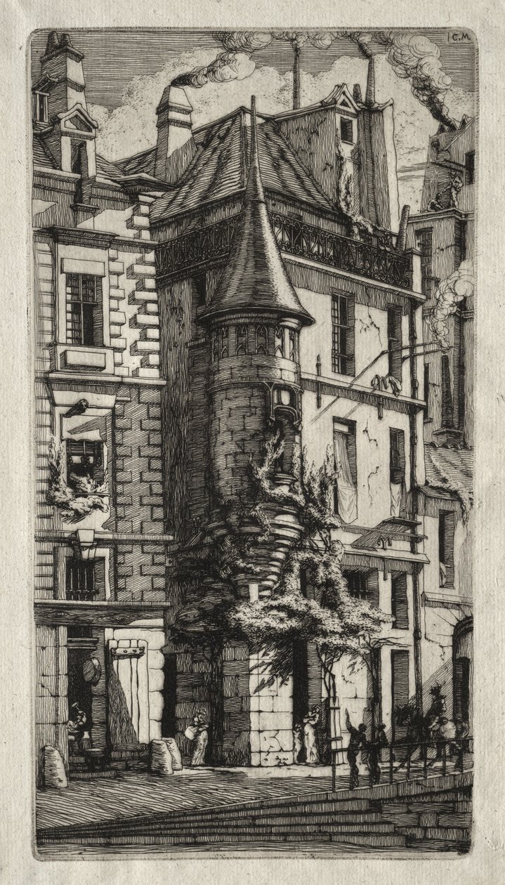 Radierungen von Paris: Haus mit einem Turm, Weberstraße von Charles Meryon