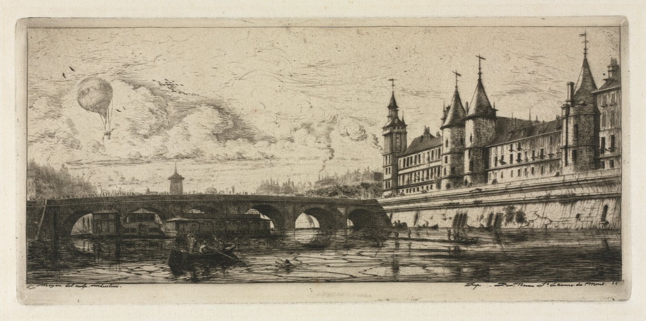 Radierungen von Paris: Die Wechselbrücke von Charles Meryon
