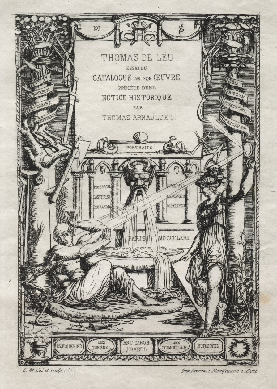 Frontispiz für einen Katalog der Stiche von Thomas de Leu von Charles Meryon