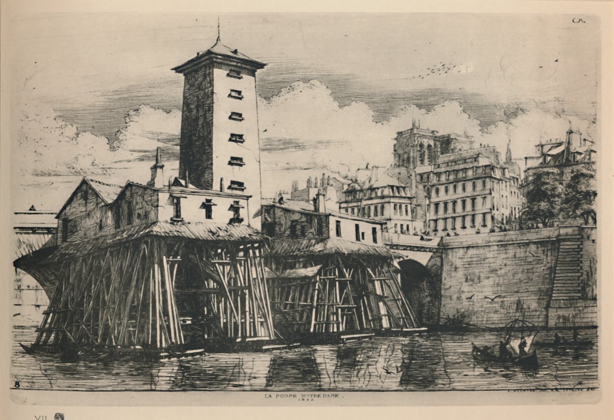 La Pompe Notre-Dame 9. Zustand, 6 34 x 9 78 Zoll, 1852, 1927 von Charles Meryon
