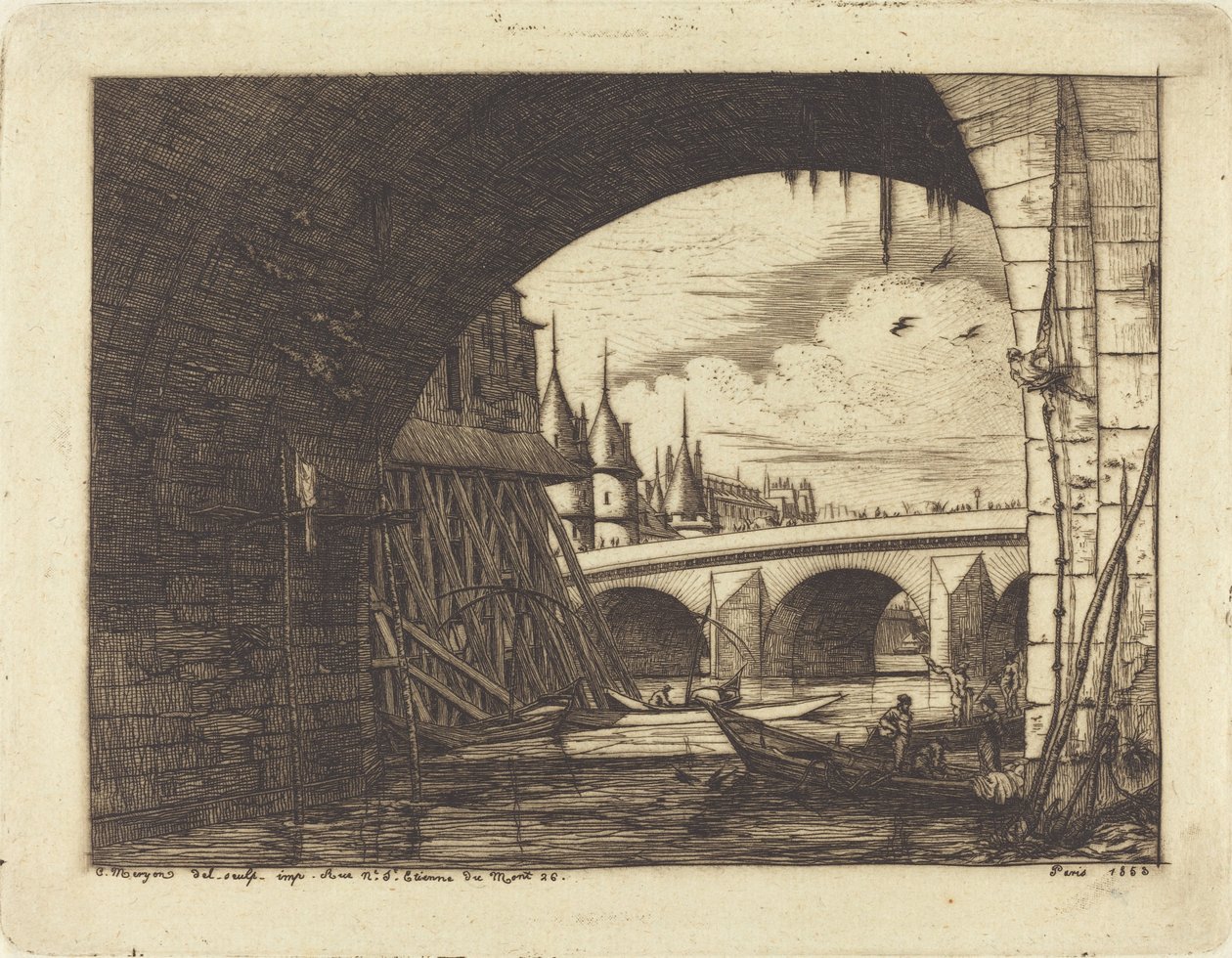 Ein Bogen der Notre-Dame-Brücke, Paris von Charles Meryon
