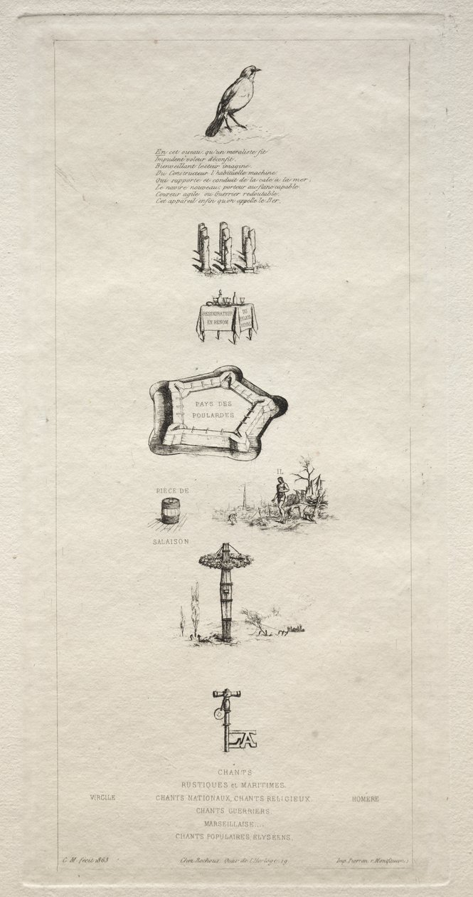 Rebus: Beranger war nicht wirklich stark, denn er hatte nie den Schlüssel zu den Feldern, 1863 von Charles Meryon