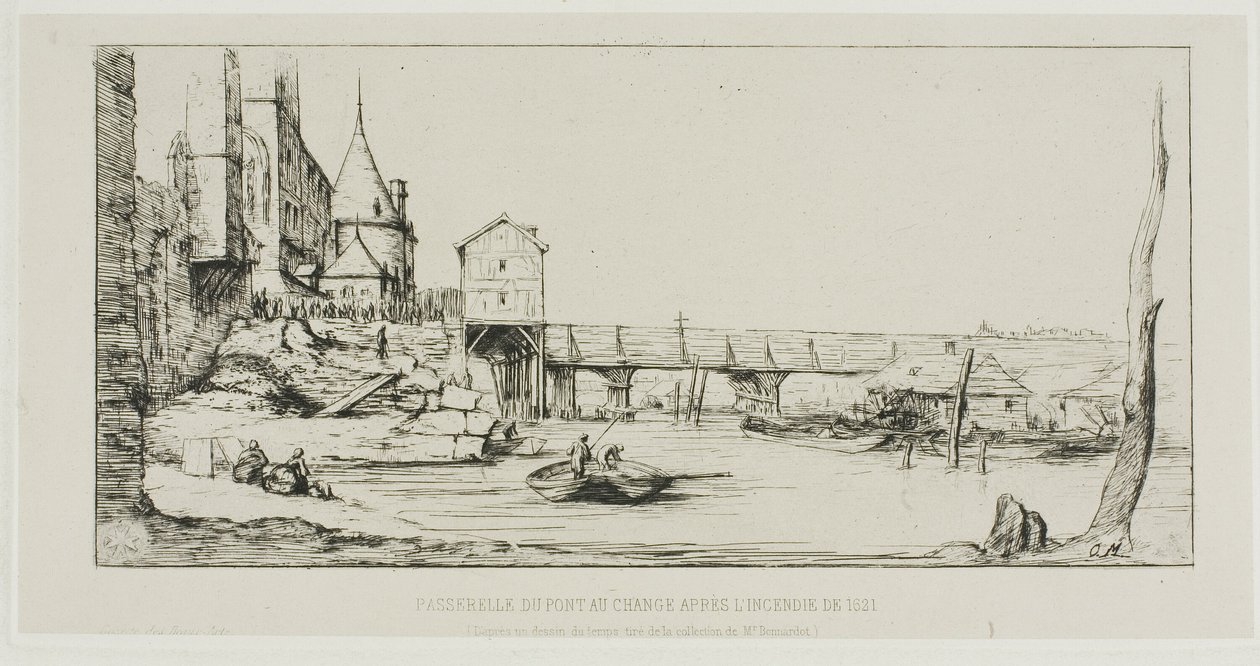 Die Fußgängerbrücke, die vorübergehend die Pont-au-Change in Paris nach dem Brand von 1621 ersetzt von Charles Meryon