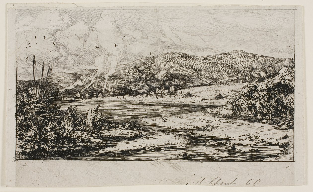 Die kleine französische Kolonie in Akaroa, 1845 von Charles Meryon