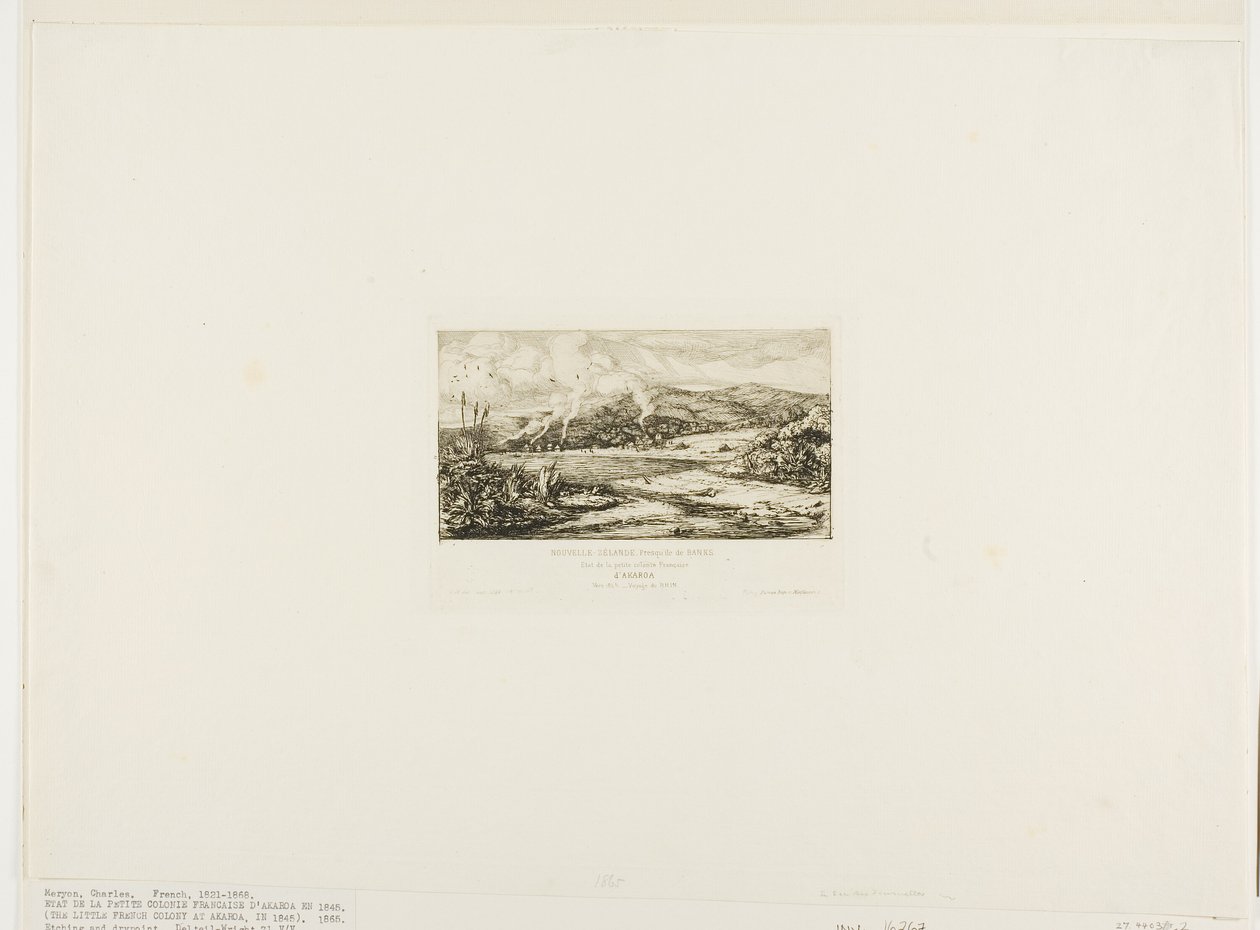 Die kleine französische Kolonie in Akaroa, 1845 von Charles Meryon