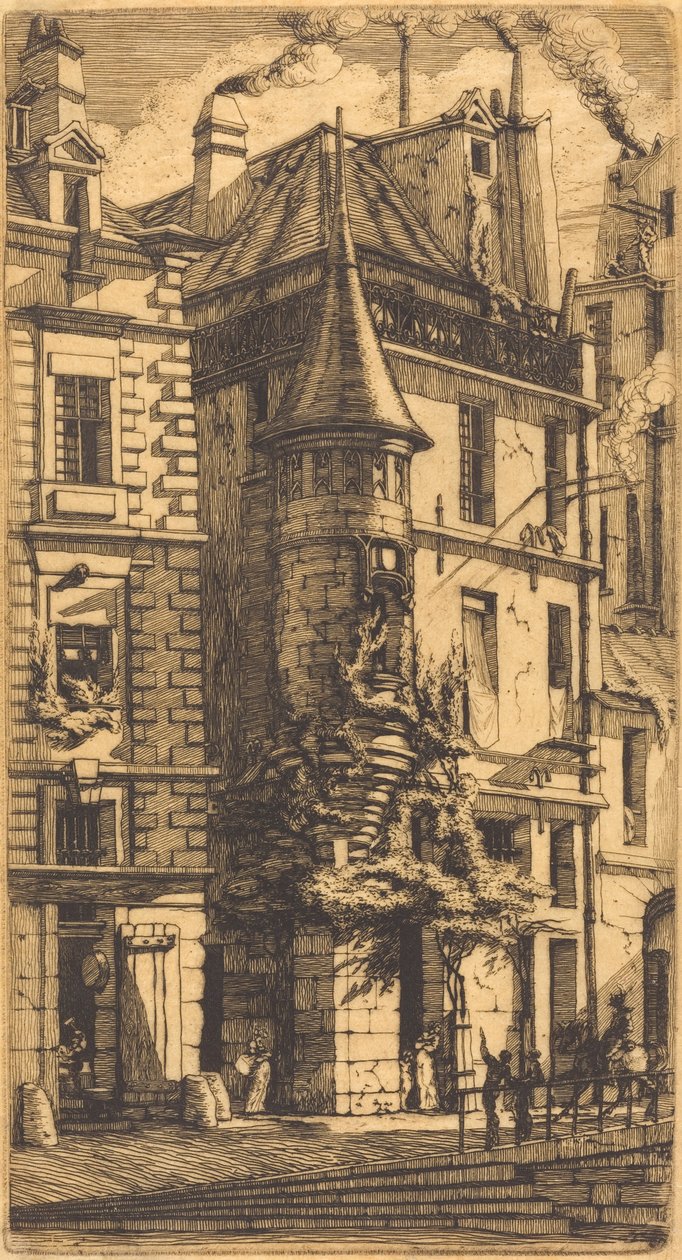 Tourelle de la Rue de la Tixéranderie, Paris (Haus mit einem Turm, Weberstraße, Paris) von Charles Meryon