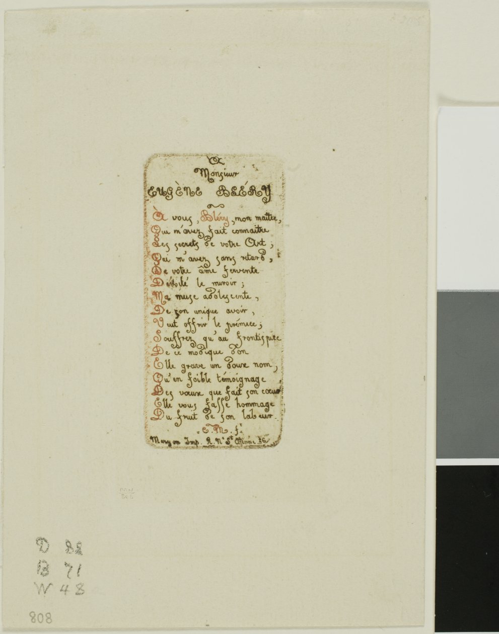 Eugène Bléry gewidmete Verse, Nr. 1 von Charles Meryon