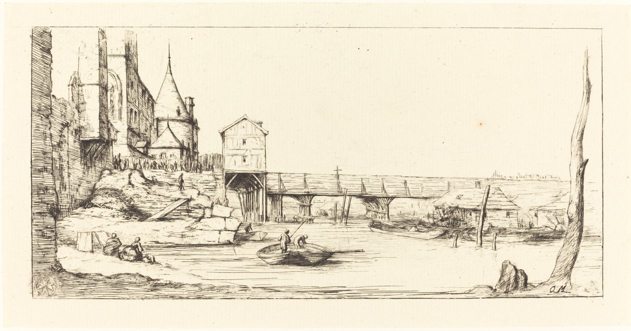 Fußgängerbrücke des Pont-au-Change, Paris, nach dem Brand von 1621 von Charles Meryon after Stefano Della Bella