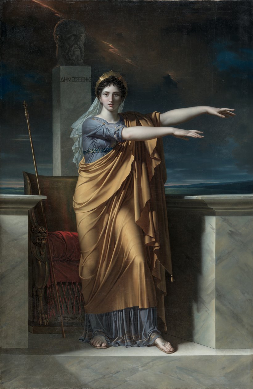 Polyhymnia, Muse der Beredsamkeit; Erato, Muse der lyrischen Poesie; Apollo, Gott des Lichts, der Beredsamkeit, der Poesie und der schönen Künste mit Urania, Muse der Astronomie; Kalliope, Muse der epischen Poesie; Klio, Muse der Geschichte von Charles Meynier