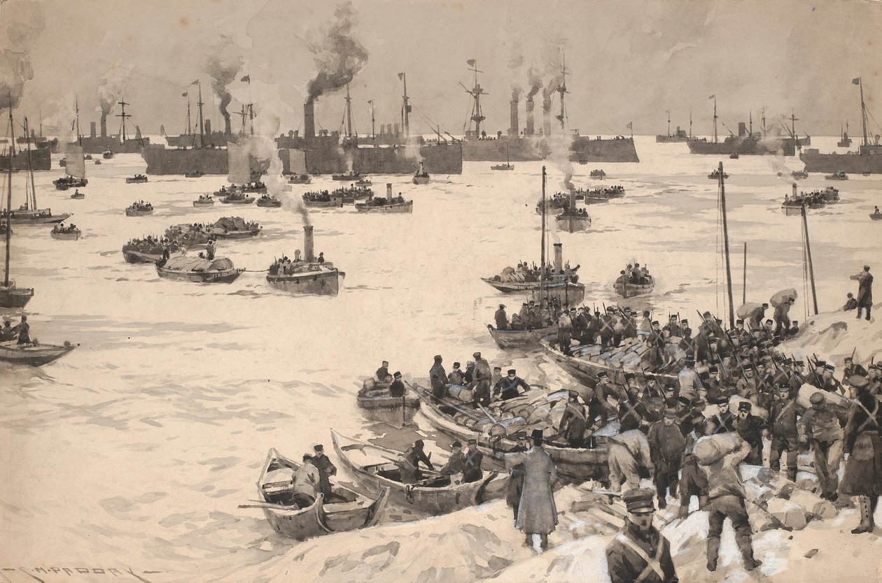 Japanische Truppen landen 1905 in Korea von Charles Murray Padday