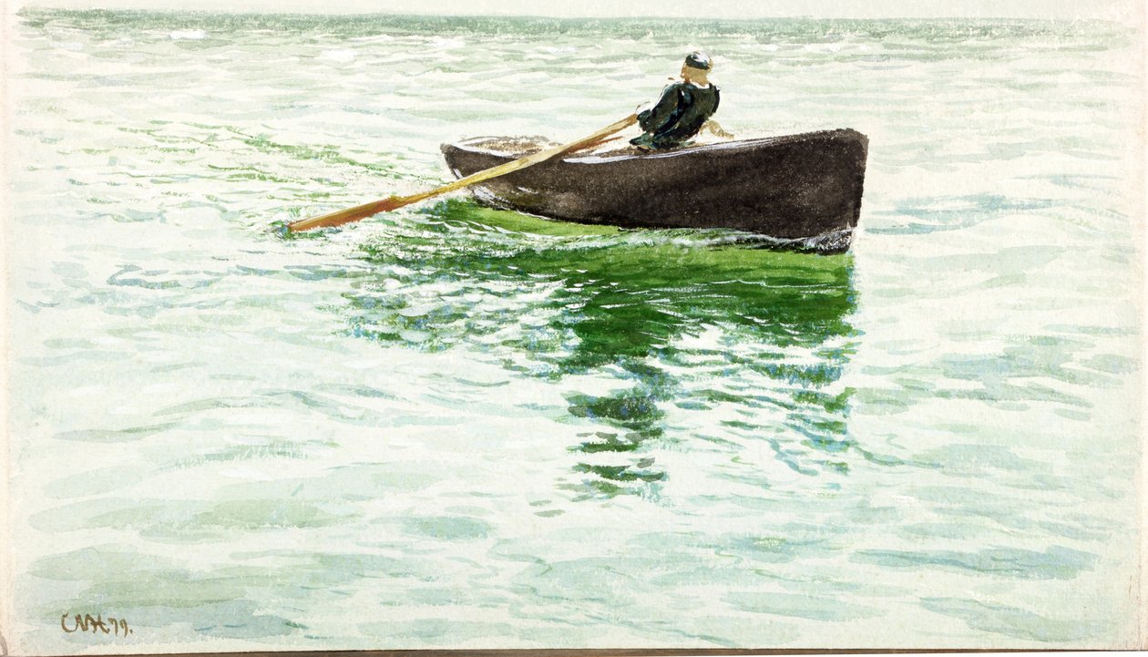 Mann rudert ein Beiboot von Charles Napier Hemy