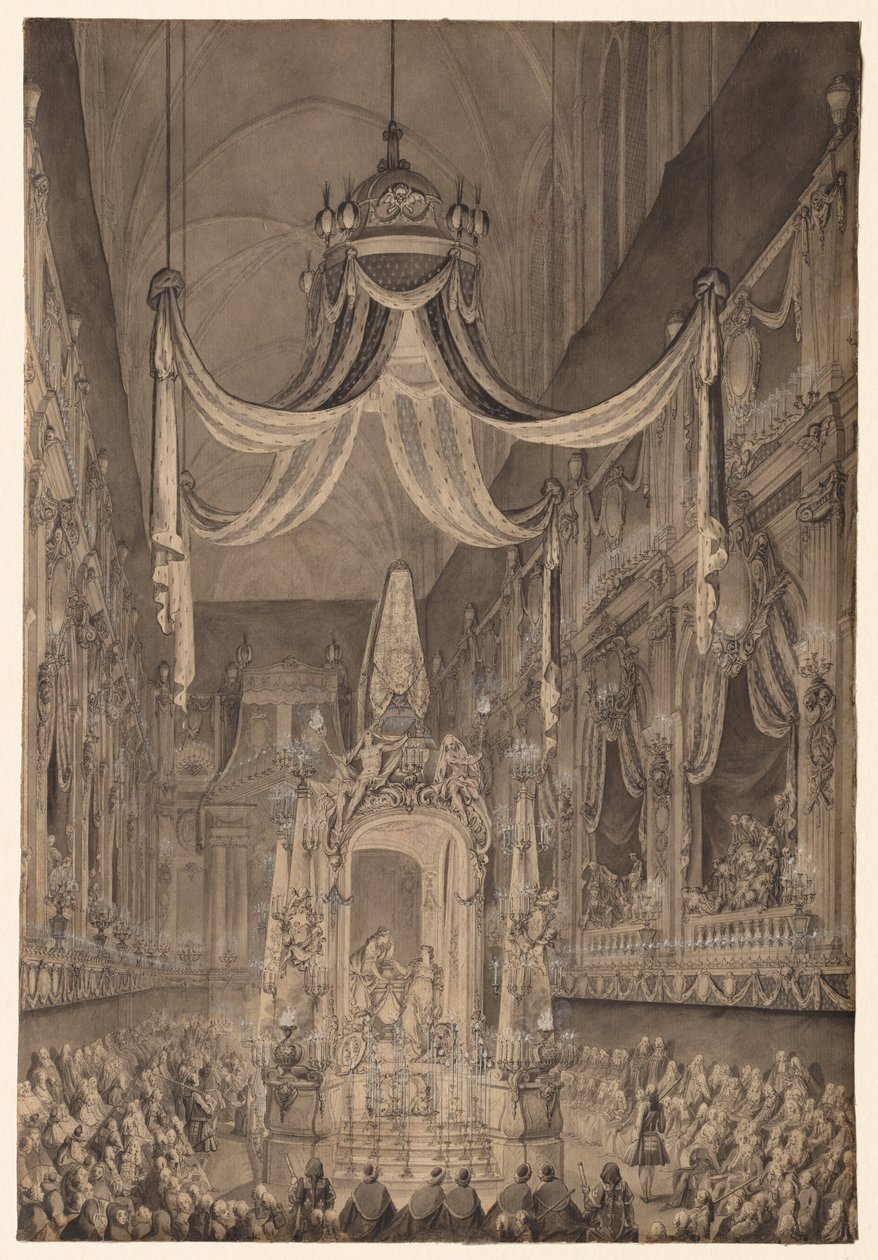Begräbnis von Marie-Thérèse von Spanien, Dauphine von Frankreich, in der Kirche Notre Dame, Paris, am 24. November 1746 von Charles Nicolas Cochin