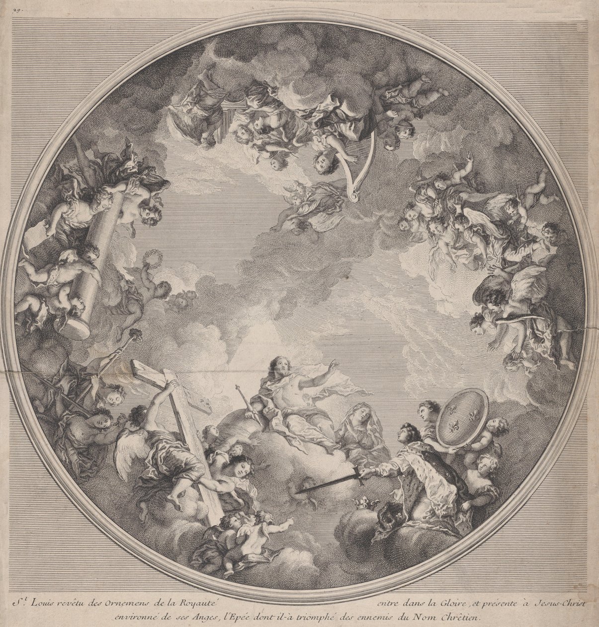 Der heilige Ludwig überreicht Christus sein Schwert, nach einem Deckendesign, 1755-90 von Charles Nicolas Cochin