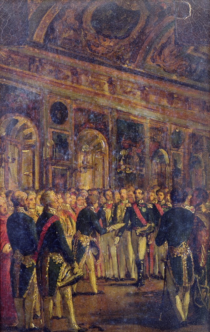 Der Senat überreicht Louis Napoleon Bonaparte (1808-73) das Ergebnis des Plebiszits, das ihn zum Kaiser erklärt, in Saint-Cloud, 1. Dezember 1852 von Charles Philippe Lariviere