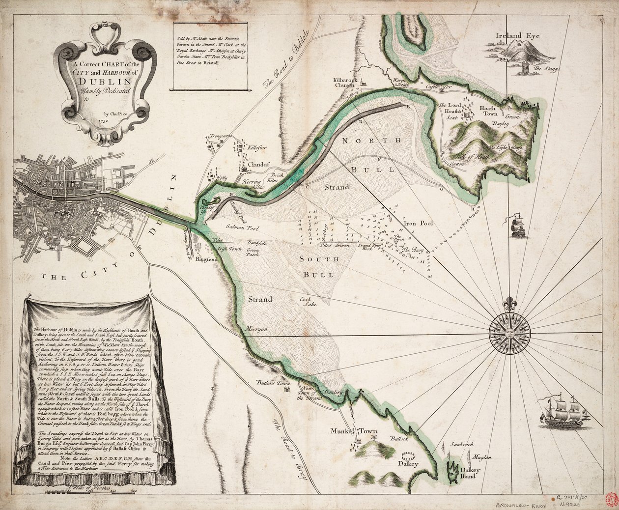 Eine korrekte Karte der Stadt und des Hafens von Dublin, Irland von Charles Price