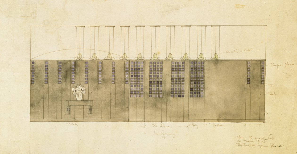 Entwurf für eine Wand, Tisch und Türen, 1905 von Charles Rennie Mackintosh